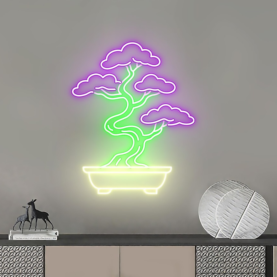 Bonsai Tree Zen Garden - Neonowy znak z drzewkiem bonsai, dekoracja
